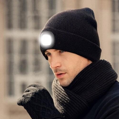 LED Lighted Beanie Cap Hip Hop Men Knit Hat Winter Warm Hunting Camping Running Hat Gifts for Men Women Outdoor Fishing Caps