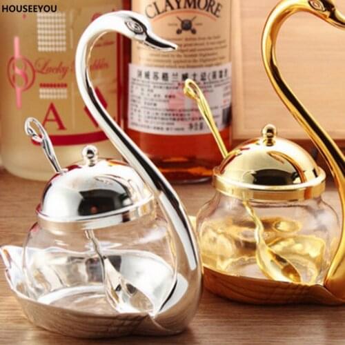 European Swan Glass Seasoning Bottle Creative Kitchen Container Box Kitchen Sugar Bowl Salt Pitcher Coffee Storage Tank Salero
