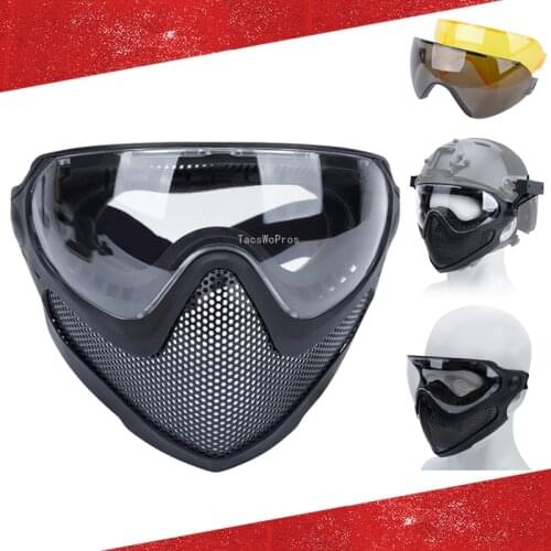 Tactical Paintball Full Face Mask with 3 Lens Outdoor Hunting Shooting Steel Mesh Breathable Mask Military Airsoft Combat Mask
