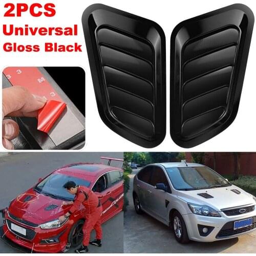 2pcs Universal Fit ABS Gloss Black Car Air Flow Intake Scoop Hood Bonnet Vent Front Engine Cover Vehicle Auto Decorative Sticker
