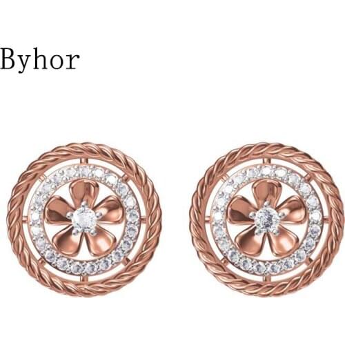 Byhor Solid 14K White/Yellow+White/Rose+White Gold 0.552ct H/SI Natural Diamonds Round Stud Earrings Women Cерьги Fine Jewelry