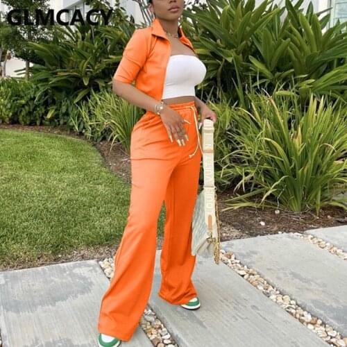 Women Two Piece Casual Tracksuit Long Sleeve Zip Up Crop Top Jacket & Loose Pants Set