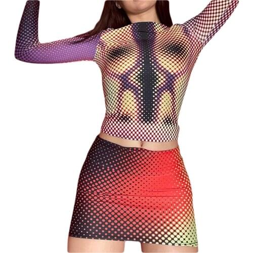 Sexy Female Autumn Pullover T-shirt Polka Dots Print Round Neck Long Sleeve Tops for Summer Fall Purple/Khaki/Blue S/M/L