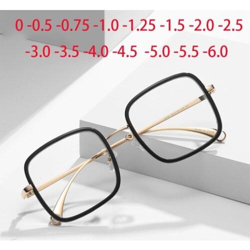 -1.0 -1.5 -2.0 -2.5 -3.0 to -6.0 Women Men Fashion Square Myopia Glasses Oversized Eyeglasses Students Metal Clear Glasses
