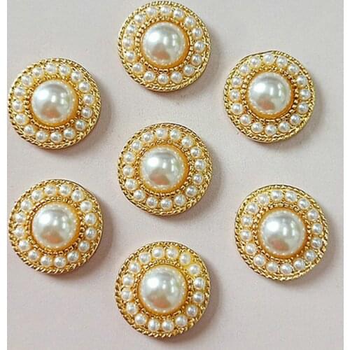 10pcs/lot 16mm*16mm Christmas Rhinestone Pearls Round Buttons for Wedding Decoration Metal Brooch Hair Bow DIY Jewelry Craft