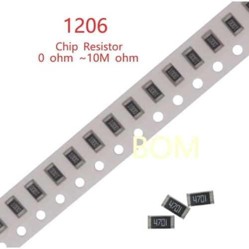 100Pcs 1206 SMD resistor 0R ~ 10M 1/2W 0 1 10 100 150 220 330 ohm 1K 2.2K 10K 100K 0R 1R 10R 100R 150R 220R 330R