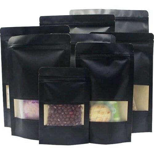 1000Pcs 8 Size Black Stand up Paper Frosted Window Bag Snack Cookie Tea Coffee Packaging Bag Doypack Paper Gift Window Pouches