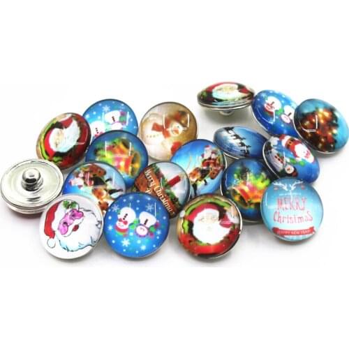 2018 New arrive 10pcs/lot Mix Random Christmas Snap Buttons Fit 18mm Glass Snap Bangle Bracelets Diy Snap Jewelry Buttons Charms