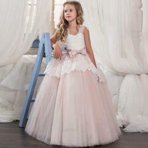 2018 Flower Girl Dresses For Weddings Ball Gown Sleeveless Tulle Lace Beaded Long First Communion Dresses Little Girl Princess