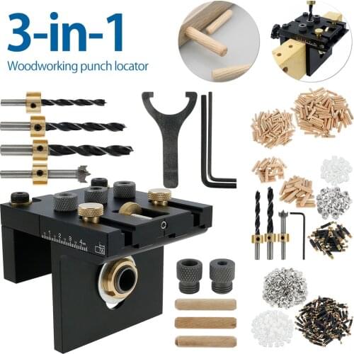 3 In 1 Adjustable Pocket Wood Dowel Jig Drill Kit With 6/8/10mm Drill Bit Woodworking Drilling Guide Positioner Punch Locator