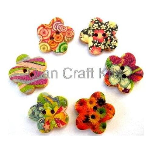 400pcs Mixed Painted sunflower floral wooden buttons 2 holes Eco-friendly Wood Sewing Button Scrapbooking 19mm