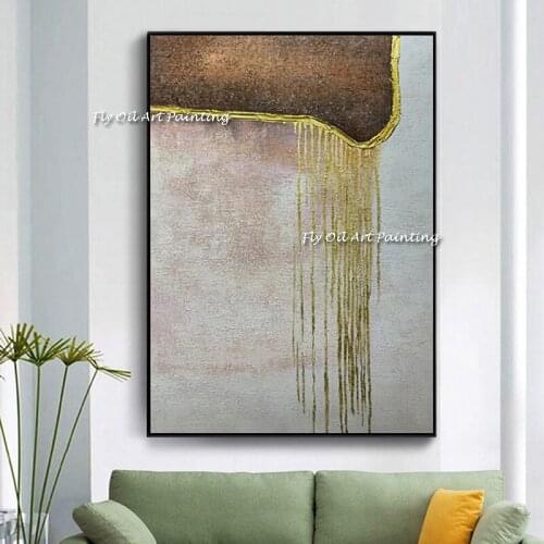 Simple Latest Design Hand-painted Abstract Golden brown Wall Canvas Palette Knife Oil Painting Art Dropshipping Picture Wall