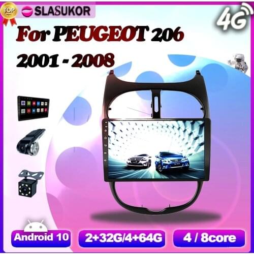 6G+128G Car Radio with screen Multimedia Video Player For Peugeot 206 2001 2007 2008-2016 Android Auto CarPlay No 2 din GPS DVD