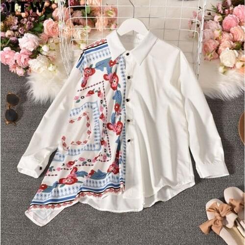 2021 Spring Autumn Long Sleeve Irregular Women Tops And Blouses Ladies Floral Printed Korean Loose Chic Shirts