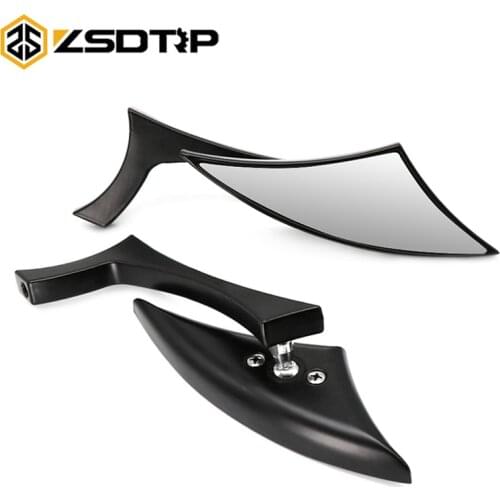 ZSDTRP Black Spear Blade Side Mirrors Custom Triangle Motorcycle Mirros 8MM 10MM For Harley Yamaha V-Star XVS 650 950 1100