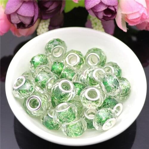 10Pcs Cut Faceted Glitter Powder 5mm Big Hole Crystal Glass Spacer Beads Charms fit for Pandora Bracelet Necklace Jewelry Making