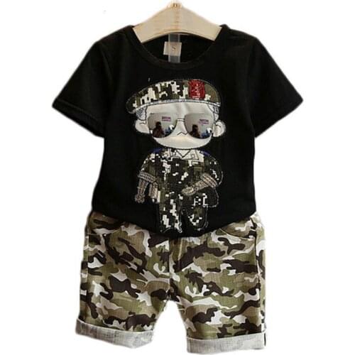 Childrens Clothes 2019 Summer Kids Short Sleeves T-Shirt + Camouflage Shorts Suits Toddler Boys Clothing Sets