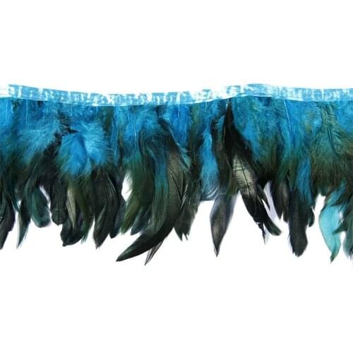 Lake Blue Cocktail feathers Fringe Trims Ribbon natural Rooster Feather For Crafts with Satin Ribbon Tape skirt costume Plumes