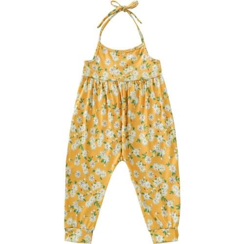 Kids Baby Girls Romper Floral/Butterfly/Rainbow Print Sleeveless Halter Backless Loose Pants Jumpsuit