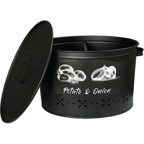 Black Metal Compartment Potato Onion Container
