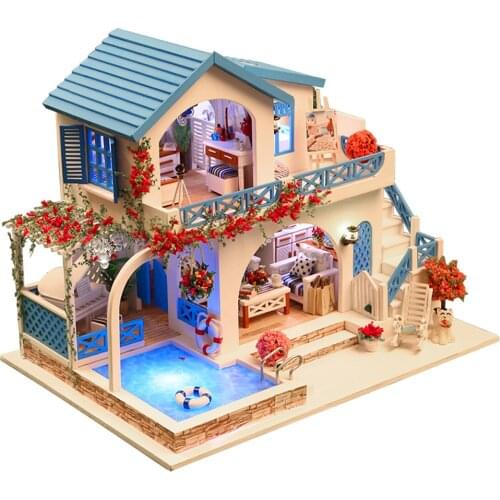 Colorful DIY Dollhouse with Furniture Miniature Super Mini Size Doll House Building Model Kits Wooden Furniture Toys