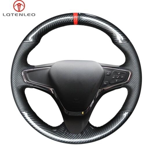 LQTENLEO Carbon Fiber Black Leather Hand Sewing Car Steering Wheel Cover For Chevrolet Cruze 2014-2018 Volt 2016 2017 New Cruze