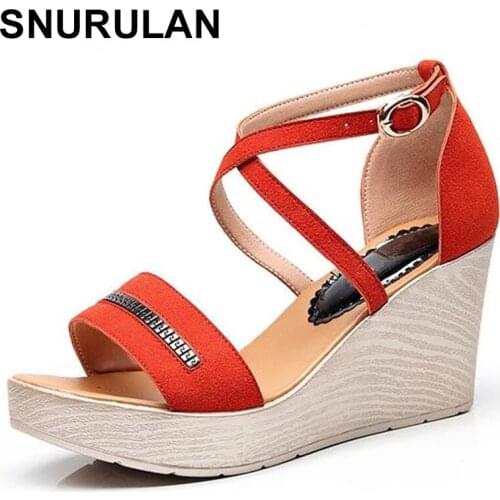 SNURULAN Wedge sandals female summer 2019 new high-heeled Korean version of the thick-bottomed student muffin 40-43 yards Roman