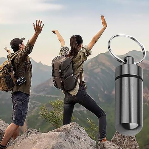 Mini Pill Box Outdoor Waterproof Aluminum Pill Box Case Bottle Cache Drug Holder Container Keychain Portable Medicine Box
