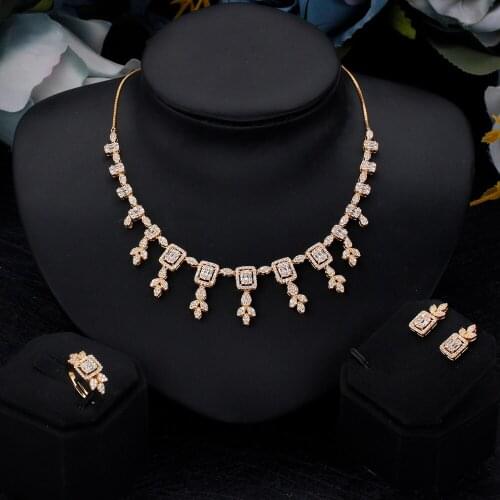 Fashion Jewelry Brand 3 PCS Women Wedding Jewellery Set High Quality Gift Exquisite Bridal Ring Necklace Earrings Engagement