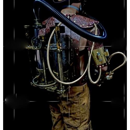 Retro bar nightclub performance costume stage show men singer DJ steampunk Armor masks smoker maker