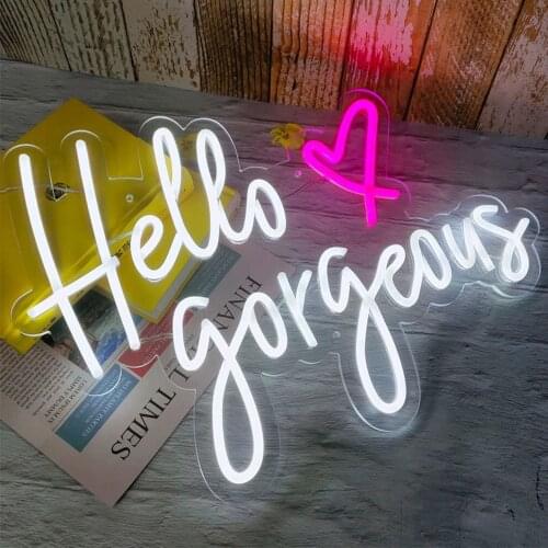 Custom Neon Sign Light Waterproof Flex Led LED Light Signs Hello gorgeous heart For Wedding Birthday Party Restaurant Decoration