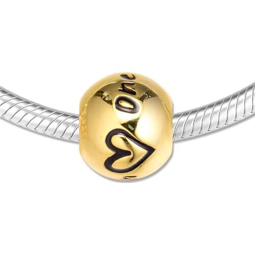 True Uniqueness Charm Beads for Snake Chain Bracelets Women Golden Shine Round Beads for Jewelry Making One In A Million Heart
