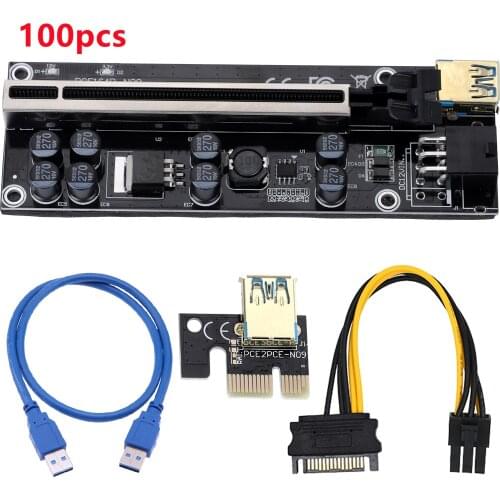 100pcs VER009S Plus PCI-E Riser Card PCI Express 1X to 16X USB 3.0 Cable SATA to 6Pin Connector for Graphics Video Card Mining