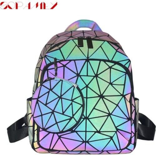 Teenage Backpack Luminous Geometric Plaid Sequin Female Backpacks New Women Bagpack large Girls Schoolbag Holographic Mochilas