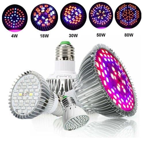 E27 18/30/50/80W Led Grow Light Full Spectrum Lamp Bulb Plant Hydroponics Bloom For Seeds Hydro Flower Veg Indoor Phyto Grow