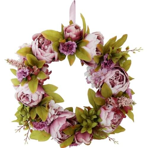 40cm Door Wreath Large Garland Artificial Poney Flower Wreath Wall Hanging Door Decoration Home Farmhouse Wedding Decoration