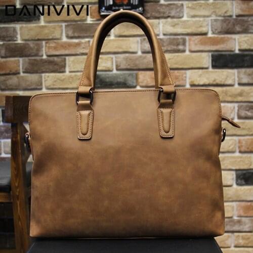 Vintage Mens Handbag Leather Breifcase Large Capacity Men Bags for A4 Document Laptop Business Hand Shoulder Bag Male Tote Sac