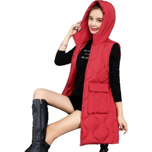 Women Winter Vest Waistcoat 2020 New Long Vest Sleeveless Jacket Hooded Coat Big pocket Down Cotton Warm Vest Outerwear Female