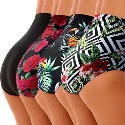 2019 Brand New Summer Ladies Women Sexy Flower Swimwear Swimsuit High Waist Ruched Retro Bikini Bottoms Briefs Panties