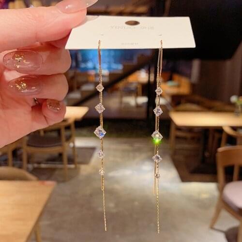 2021 New Fashion Kortean Long Dangle Earrings For Women Full Crystal Pearl Tassel Drop Earring Vintage Gold Brincos Jewelry