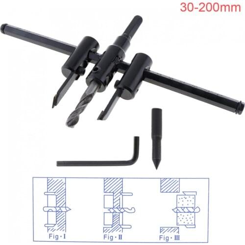 30-200mm Mini Adjustable Aircraft-type Wood Circle Hole Saw Cutter Tool Kit Cordless Drill Bit for Woodworking