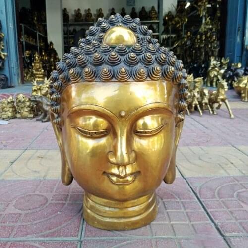 40cm Huge large Asia Thailand HOME Vestibule hallwayTemple Patron saint efficacious protection copper golden Buddha head statue