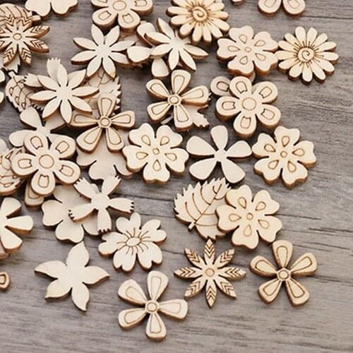 50pcs/100pcs Mix Plant/Flower/grass Shape Natural Wooden For Handmade DIY Crafts Wood Ornament Scrapbooking Home Decoration