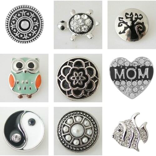 MOM Owl Rhinestone Flower 20mm Metal snap button jewelry DIY bracelet KD1007
