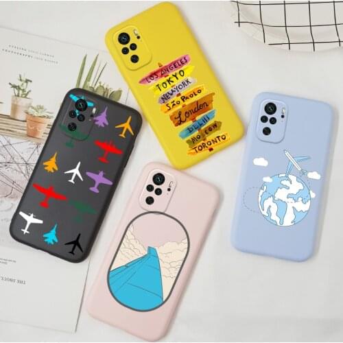 Travel Map Case For Xiaomi Redmi Note 10 9 Pro S 10S 9S 9T Redmi 9A 9C 9T Bumper Cover Silicone TPU Airplane For Redmi Note 10S