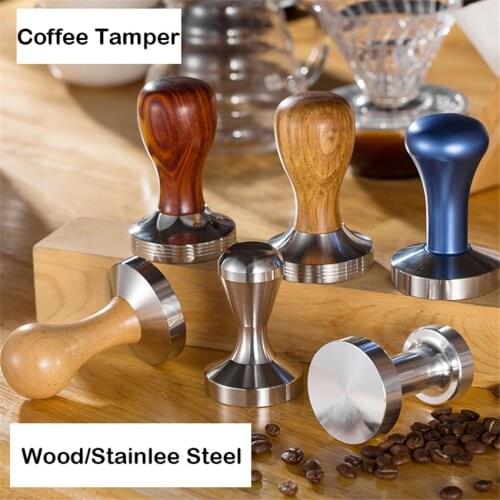 Stainless Steel Wood Coffee Tamper 58mm Coffee Powder Hammer Flat Base Solid Wood Handle Barista Espresso Accessory Tools