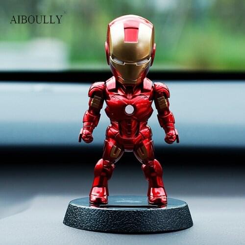 2017 Q Version Action Figure Superhero Iron Man Black Panther PVC Figure Solar Energy Shake head Toy 12cm Chritmas Gift Toys