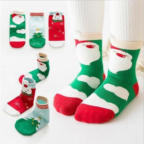 3 Pair/Pack Winter New Style Childrens Cotton Christmas Sock Cotton Baby Kids Cute Cartoon Sock Calcetines