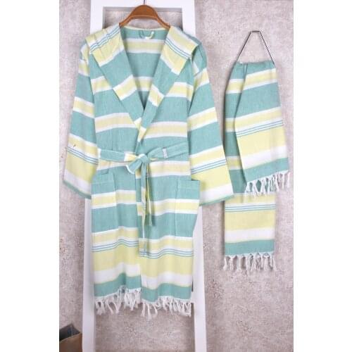 100% Cotton Peshtemal fringed kimono and peshtemal 80x160 beach towel set