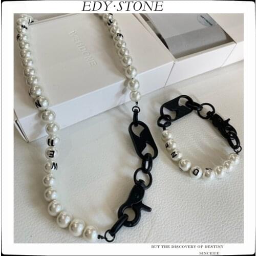 EDY Korea Hot WE11DONE Letter Logo Necklace Personality White Pearl Sweater Necklace For Women Girls Men Party Jewelry Gift